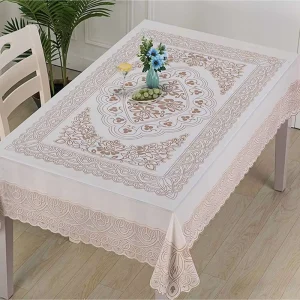 Modern Floral Printed Lace Vinyl Tablecloth PVC Rectangle Cover Reusable for Home Wedding Table Clothing