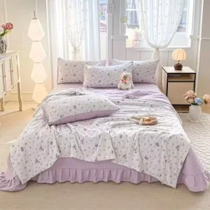 Modern Floral Quilt Bedding Duvet Cover Set Knitted Double layer Gauze Summer Quilt Bed Cover Four piece Set Factory Price