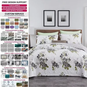 Modern Floral Quilted Bedspread Set Soft Microfiber Machine Washable Gets Softer Lightweight Summer Bedding