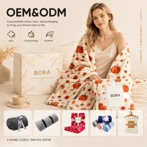 Modern Four Seasons Fall Pumpkin Maple Leaf Knitted Throw Blanket Super Soft Cozy Flannel Acorn Print Warm Plush Sofa Bed Custom