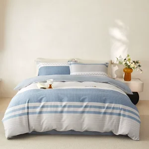 Modern Geometric 100% Cotton Breathable 4 Piece Bedding Set with Duvet Cover & Flat Sheet All Season Home