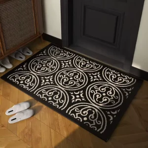 Modern Geometric Door Mat Black and White PP Fiber Non slip Indoor Outdoor Entryway Rug