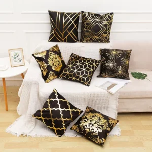 Modern Geometric Gold Stamp Throw Pillow Covers Black Short Plush Bronzing Pillowcase Pillow Cushion Cover