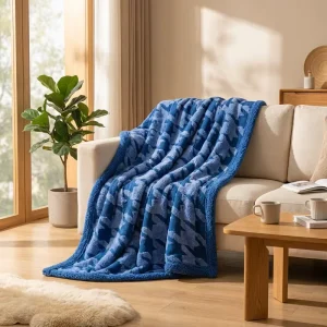 Modern Geometric Knitted Throw Blanket Blue Tone for Sofa Bed Soft Cozy Jacquard Decorative Blanket for Living Room Home Decor