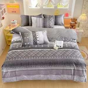 Modern Geometric Patchwork 4 Piece Bedding Set Soft Brushed Microfiber Duvet Cover with Reversible Design & Zipper Closure