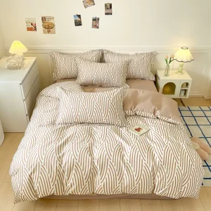 Modern Geometric Pattern 100% Cotton Printed Eco Friendly Duvet Cover 4 Piece Fitted Sheet Pillowcase Bedding Set 600s Thread
