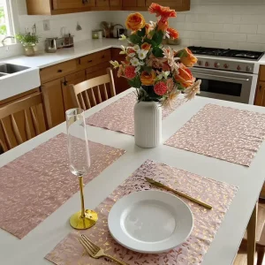 Modern Gold Foil Christmas Round Placemats and Table Runners Reusable 100% Polyester Fabric 10-10.9 in Diameter Tableware Mats Pad