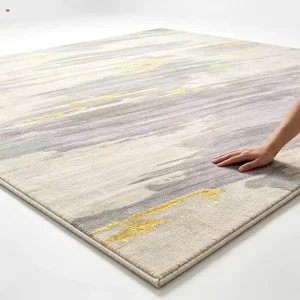 Modern Grey Gold Abstract Watercolor Nylon Wall to Wall Carpet Custom Printed Non Slip Commercial Hotel Lobby Office Projects