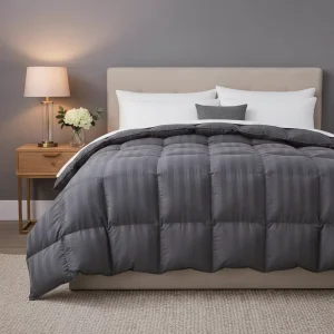 Modern Grey Striped Quilted Cotton Duvet Insert Box Stitched All-Season Down Comforter with Machine Washable for Bedding