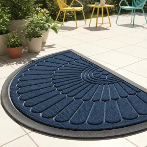 Modern Half Circle Door Mat Hotel Hot Stamping Logo High End Entrance Mat Durable Anti Slip Machine Made Cushioned Welcome Rug
