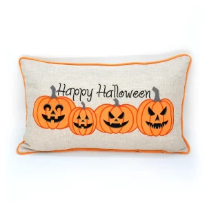 Modern Halloween Pumpkin Embroidered Washable Throw Pillow Polyester Decorative Cushion for Home