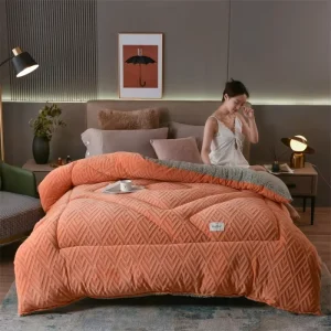 Modern Home Hotel Patchwork Polyester Heavy Winter Quilt King Size Duvet Comforter Flannel Eco friendly Reversible