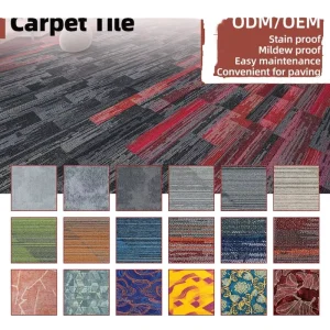 Modern Home Office Removable Thick Commercial Square Nylon 50x50cm Loop Pile PVC Backing Carpet Tiles Floor Model