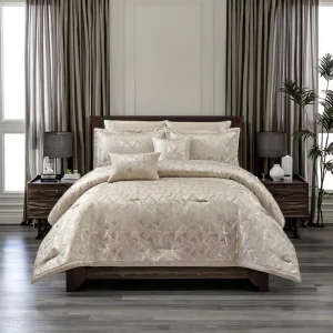 Modern Home Use Bedroom Shiny Thick Soft King Size Jacquard Polyester 8 Piece All Season Comforter Set