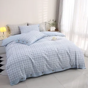 Modern Hotel Collection 4Pcs Bedding Set White Stripe 400TC Polyester Duvet Cover Set Durable Breathable Hospital Home Bed Sheet