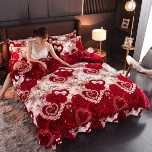 Modern Household Thickened Fleece Four piece Set for Wedding Decor Rose Pattern Winter Comforter Sets Bedding Luxury