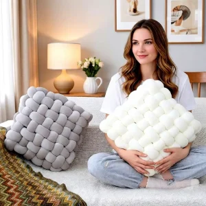 Modern Indoor Throw Pillows Cushion for Home Decor Soft Knot Braided Cushions Ergonomic Plush Square Knot Cushion