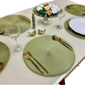 Modern Ins Nordic Round Green Jute Woven Table Placemat Heat Insulation Anti Scald Western Dining Table Mat Coaster