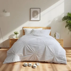 Modern Jacquard Eco Friendly Ruffle All Season Comforter Set Super King Size Cotton Flat Sheet Bedspread White Color