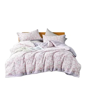 Modern King Size Eco-Friendly 300TC Cotton Purple Floral Farmhouse Style Woven Bed Sheets Pillowcases Set
