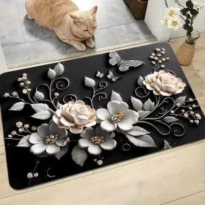 Modern Large Floral Kitchen Mat 40x60cm Absorbent Floor Rug Anti Fatigue Rubber Bathroom Carpet for Home Hotel Decor