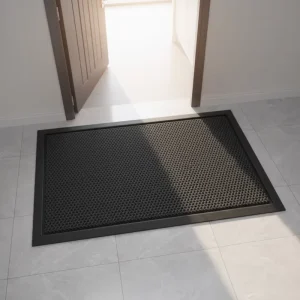 Modern Large sized Striped Cut Pile Plaid Pattern Non Slip Durable Thin Machine Made Rubber Door Mats Outdoor Use Low