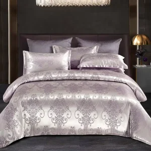Modern Luxurious Satin Jacquard Duvet Cover Sets Pillowcases Embroidered Fitted Bed for Bedroom Hotel Use