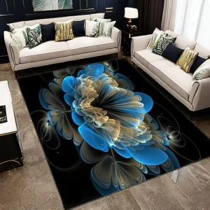 Modern Luxury 3D Floral Large Area Rug Non Slip Velvet Mat Low Profile Soft Living Room Carpet for Floor