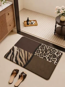Modern Luxury Animal Print Bath Mat Non Slip Quick Dry Linen Floor Rug for Bathroom