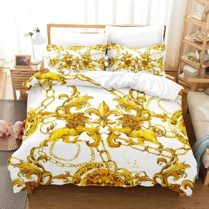Modern Luxury Golden Face Print 4 Pcs Bedspread Comforter Cover 100% Cotton Bedsheet Bedding Set