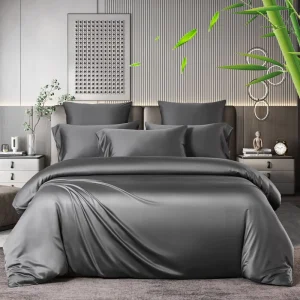 Modern Luxury Gray Stripe 200TC All Season Bedding Set 100% Bamboo Woven Eco Friendly 4 Piece for Queen King Size Home