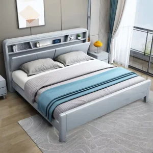 Modern Luxury Hotel Grade Oak Soft Double Bed with Solid Frame Hand Carved Storage for Adult Bedroom Households