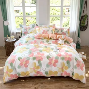 Modern Luxury Quality 100% Cotton Duvet Cover Set Breathable Soft Garden Flower Bedding Sheet 4 Piece Home Bed Set Printed Plant
