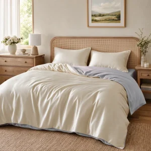 Modern Luxury Solid Bedding Set 4 Pieces Silky Cool Minimalist Neutral Color Breathable Duvet Cover for Bedroom Hotel