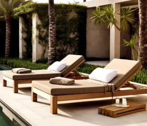 Modern Luxury Solid Teak Chaise Sunbed with Cushions Eco Friendly Outdoor Patio Furniture for Hotels