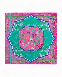 Modern Luxury Tropical Turquoise Mahjong Mat Jungle Monkeys White Tigers Floral Design 31.5 Inch Non Slip Portable Eco Friendly