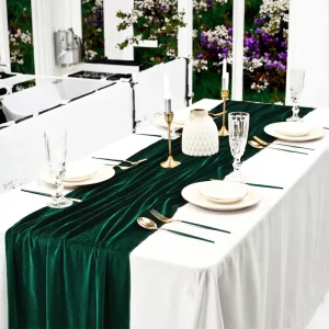 Modern Luxury Velvet Green Thick Heavy Woven Table Runner for Banquets Weddings and Hotels