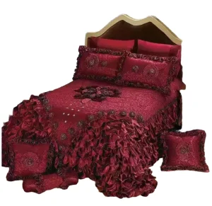 Modern Luxury Wedding Comforter Set with Lace Bedspread and Pillowcases Bed Sheet Bedding for Weddings