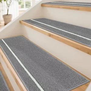 Modern Machine Made Indoor 9×28″ Glow in the Dark Stripe Stair Treads Mats Non Slip Washable with TPE Backing