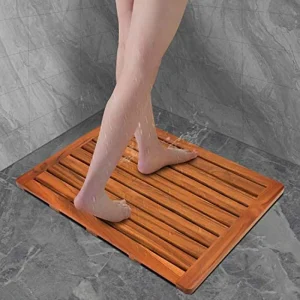 Modern Machine Made Solid Teak Wood Rectangle Bath Shower Mat Non Slip Eco Friendly Customized Logo Large Bathroom Spa