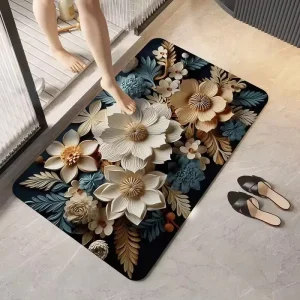 Modern Marble Texture Polyester Bath Mat Soft Absorbent Non slip Rubber Backing for Home Entrance and Bathroom Use