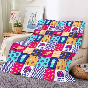 Modern Mexican Food Patchwork Print Blanket Customized Super Soft Fuzzy Fleece Flannel Throw Blankets