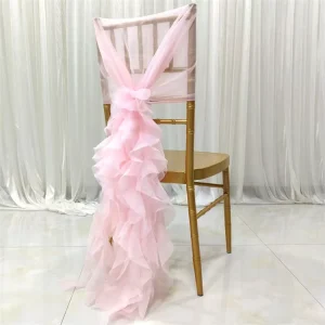 Modern Milk Yarn Chair Back Flower Cover Band Ruffle Curly Chair Sashes Bow Knot for Wedding Party Banquet Decor