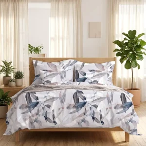 Modern Minimalist Blue Botanical Cotton 4pcs Bedding Set 60S 300TC Digital Print Custom Bedroom Linens