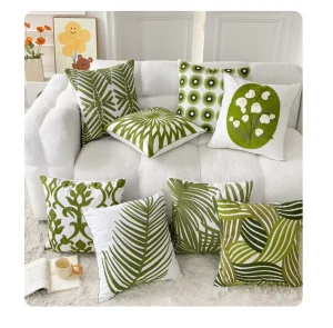 Modern Minimalist Cross Border Wave Polka Dot Green Geometric Towel-Embroidered Canvas Sofa Cushion Outdoor Backrest Pad