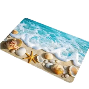 Modern Minimalist Diatomite Ocean Beach Bath Mat Non Slip Absorbent Eco Friendly PVC Backing Customized Color Rug Cartoon Print