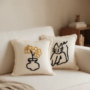 Modern Minimalist Embroidery Pure Cotton Pillowcase with Fringe Boho Party Wedding Home Decor Cushion Cover Easy to Clean