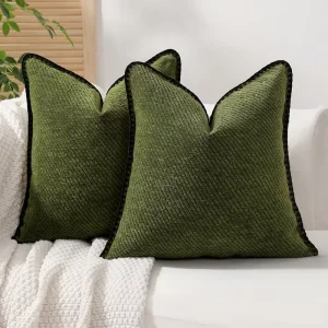 Modern Minimalist Square Living Room Sofa Chenille Edged Pillow Cover and Back Cushion Solid