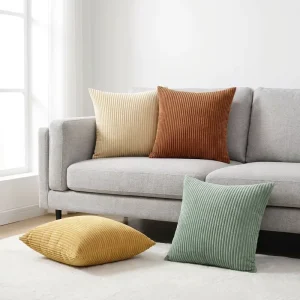 Modern Minimalist Striped Square Pillow with Removable Cover Customizable Corduroy Cushion