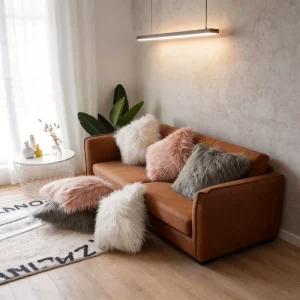 Modern Minimalist style Square Soft Faux fur Solid Color Customizable Cushion Cover for Living Room Sofa Throw Pillow